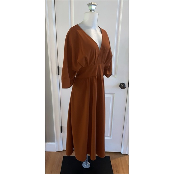 Alexia Admor August Draped Fit & Flare Midi Burnt‎ Rust Dress Size 12 - Picture 5 of 14